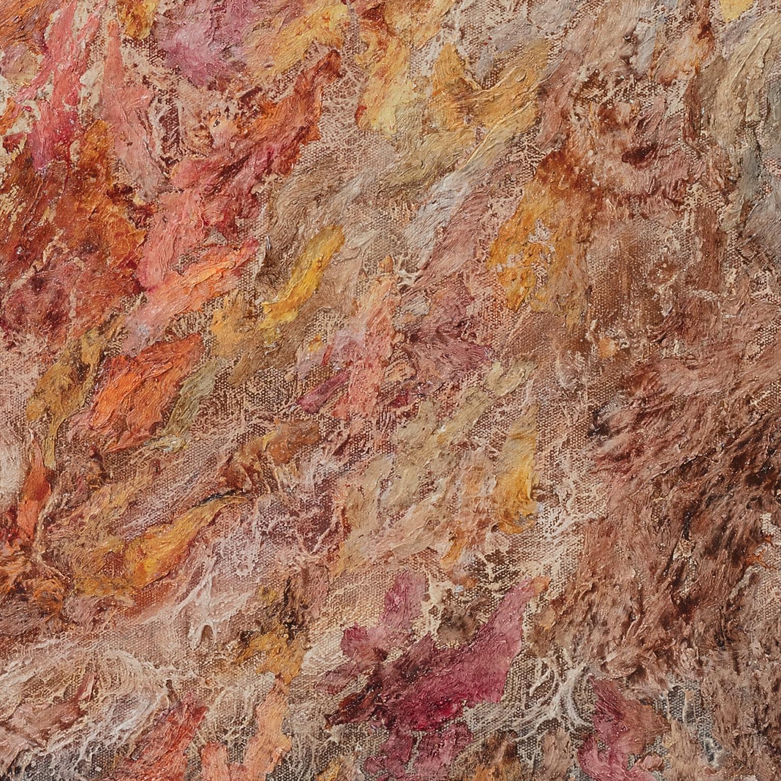 Von Matter bis Energie - Abstraktes expressionistisches Gemälde mit pastellfarbenen warmen Farben im Angebot 3