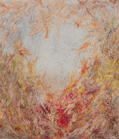 Von Matter bis Energie - Abstraktes expressionistisches Gemälde mit pastellfarbenen warmen Farben