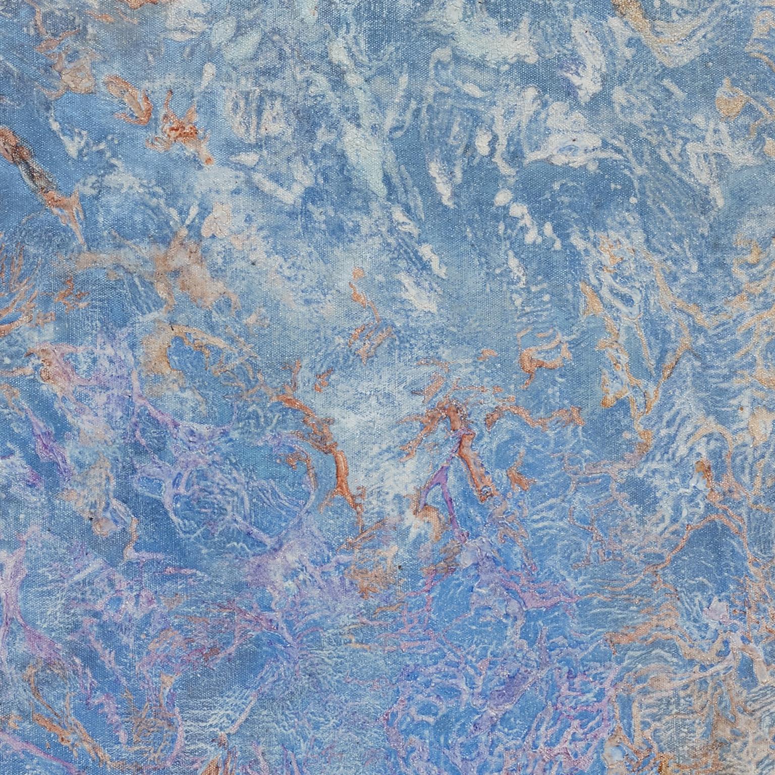 Into the Light - Pittura astratta espressionista, olio su tela, cielo blu - Painting di Ruggero Vanni