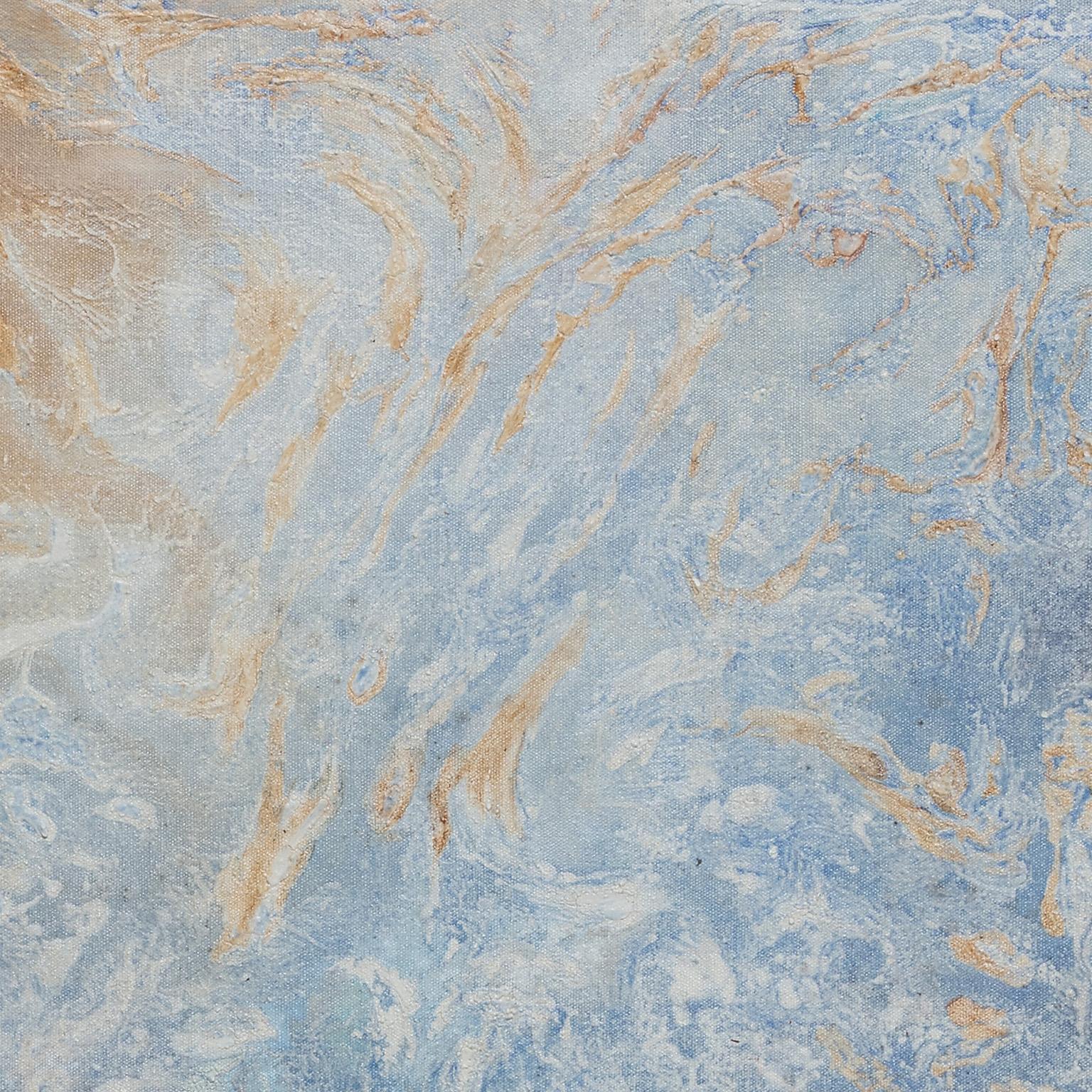 Into the Light - Pittura astratta espressionista, olio su tela, cielo blu 2