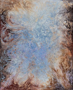 Into the Light - Pittura astratta espressionista, olio su tela, cielo blu