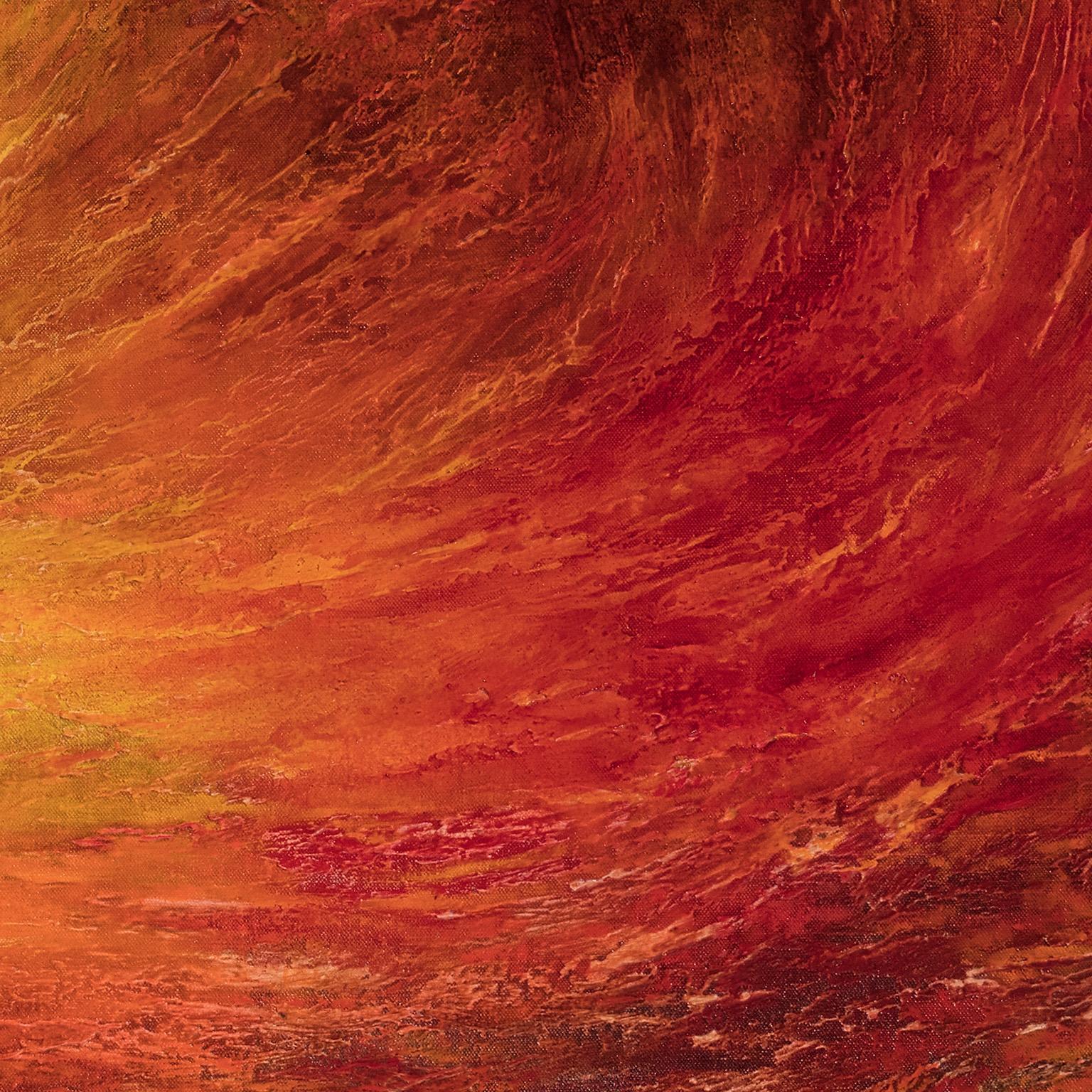 Occasus (Sunset) - Abstract Gestural Oil Painting with Red and Orange - Brown Abstract Painting by Ruggero Vanni