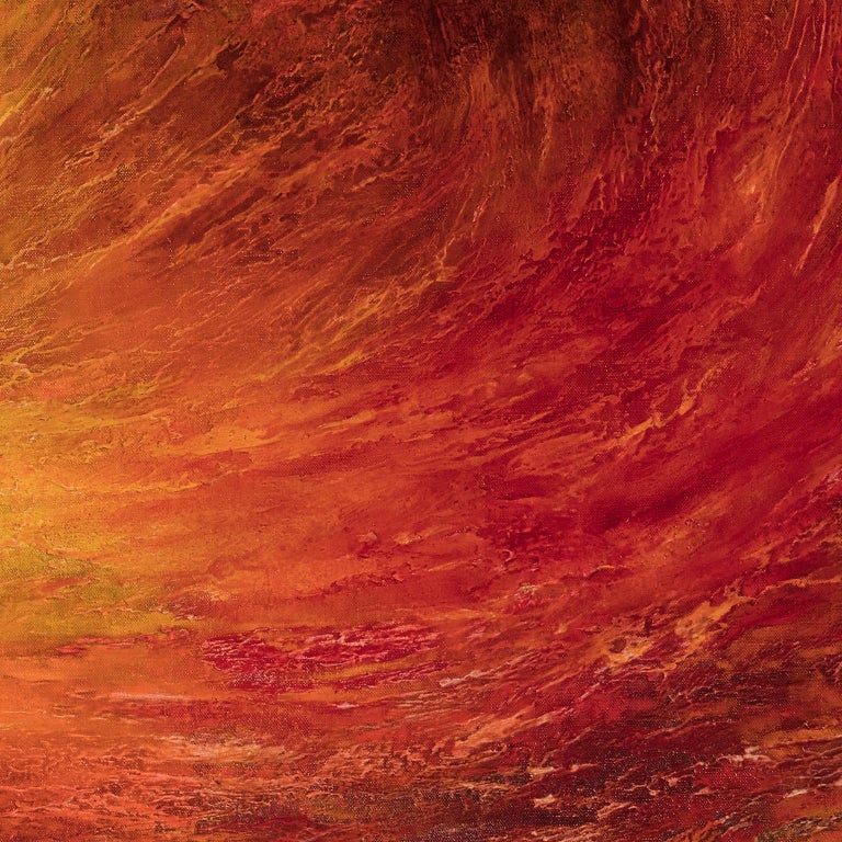 Occasus (Sunset) - Abstract Gestural Oil Painting with Red and Orange For Sale 1