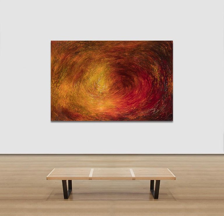 Occasus (Sunset) - Abstract Gestural Oil Painting with Red and Orange For Sale 4