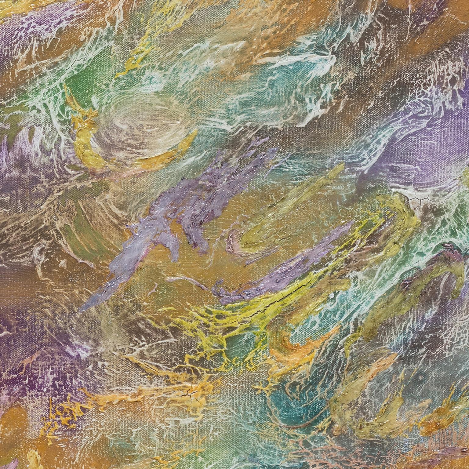 Struggle of Color and Matter - Abstract Expressionist Painting, Purple, Yellow For Sale 3