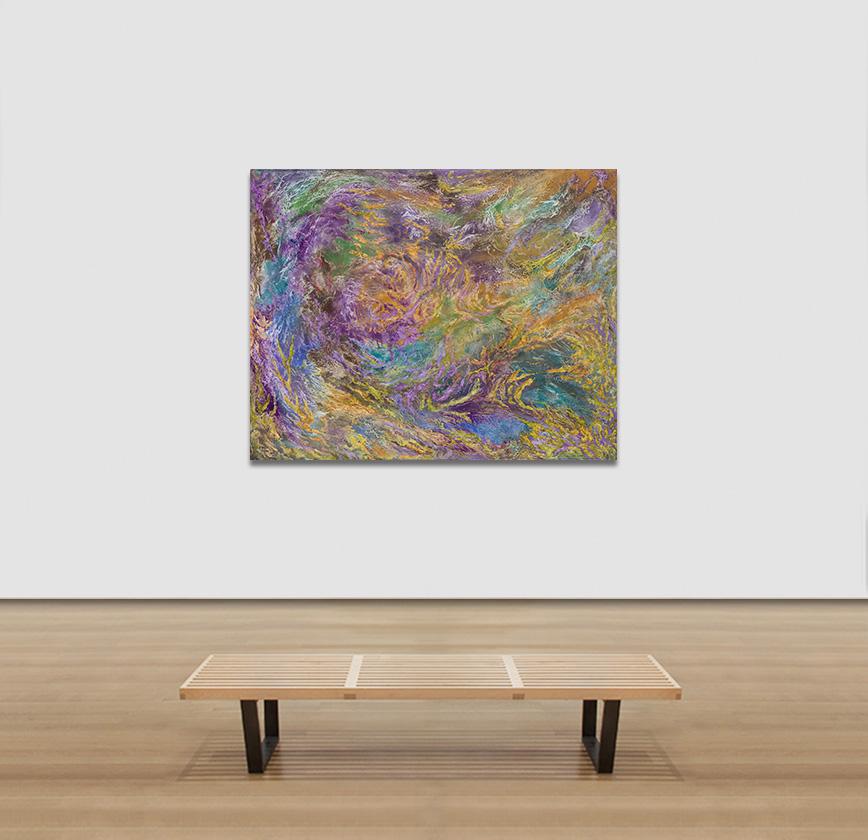 Lotta tra colore e materia - Pittura espressionista astratta, viola, giallo 1