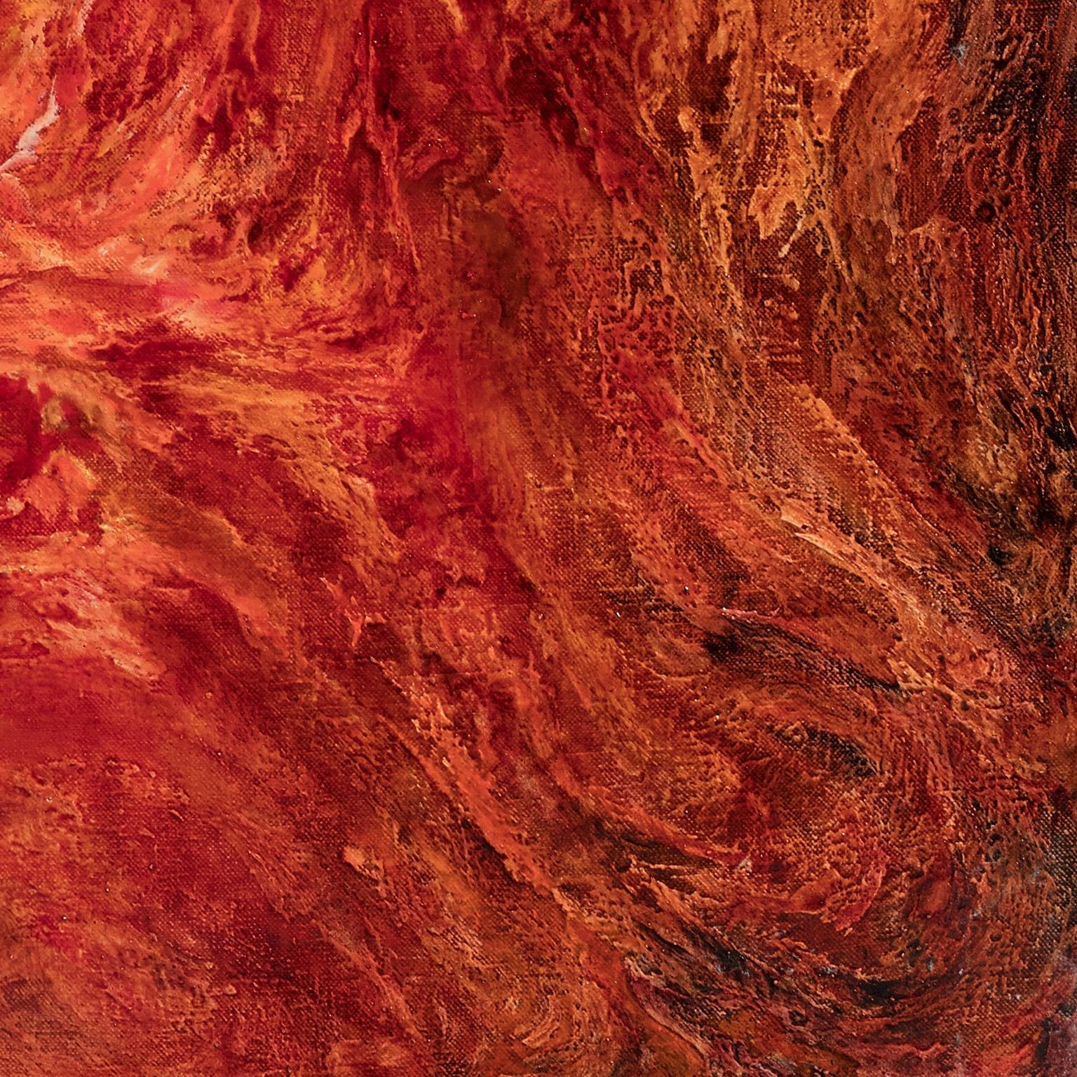 Des tourbillons d'été - peinture à l'huile abstraite rouge et orange - Rouge Abstract Painting par Ruggero Vanni