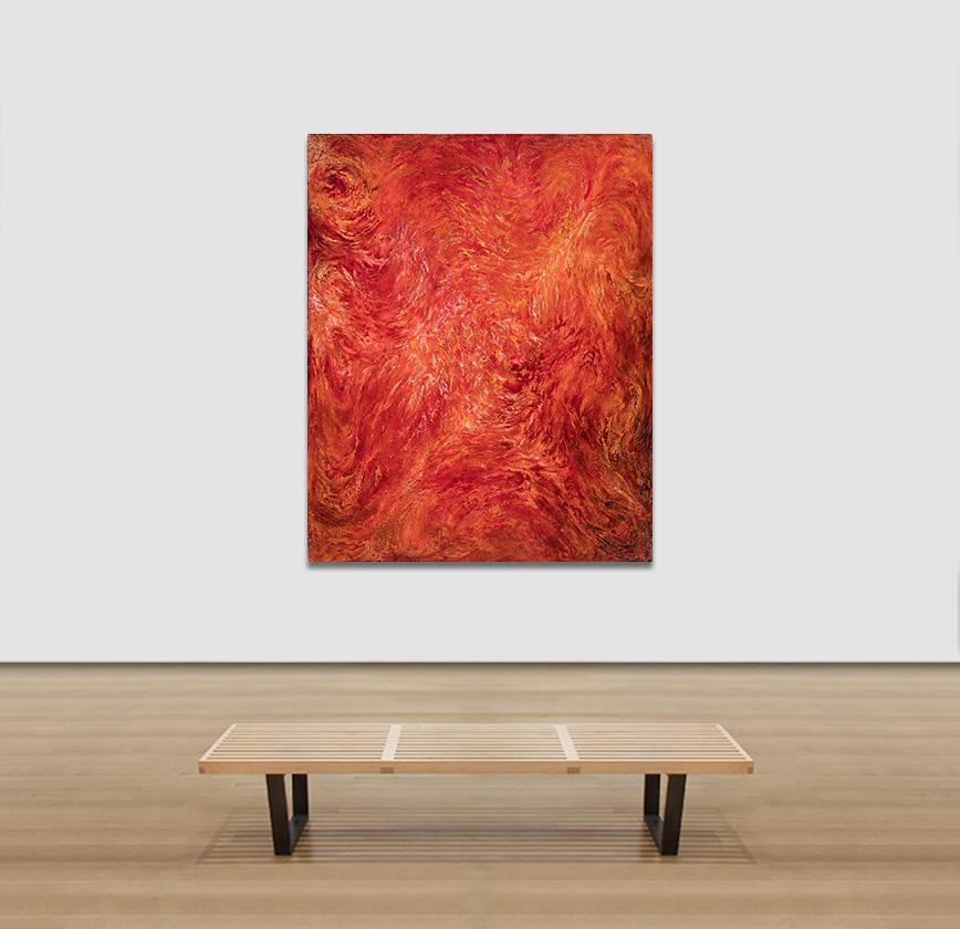 Des tourbillons d'été - peinture à l'huile abstraite rouge et orange en vente 1