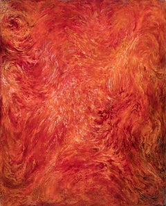 Sommerwirbel – Rotes und orangefarbenes abstraktes, gestisches Ölgemälde