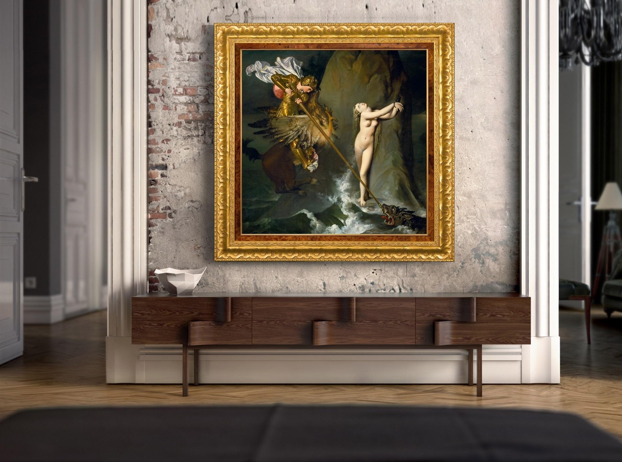 Ruggiero Rescuing Angelica, after Neoclassical Oil Painting by Jean Ingres For Sale 1