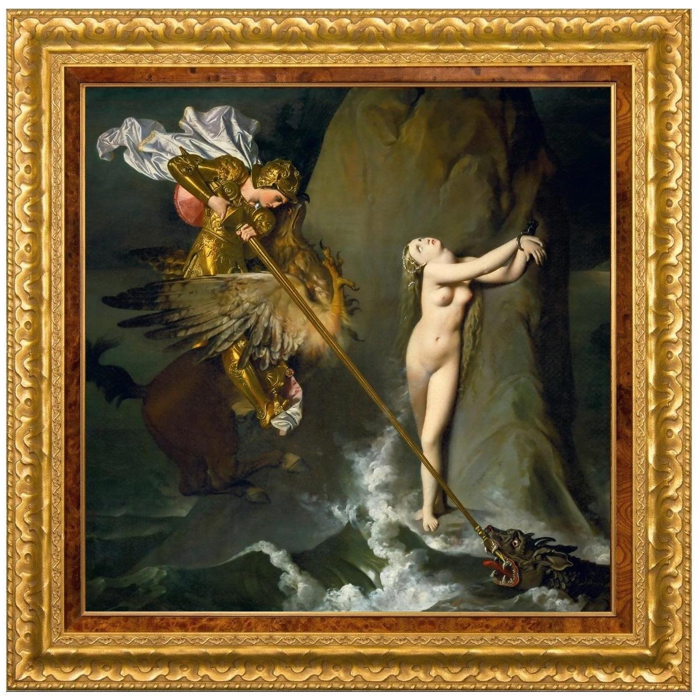 Ruggiero Rescuing Angelica, after Neoclassical Oil Painting by Jean Ingres For Sale