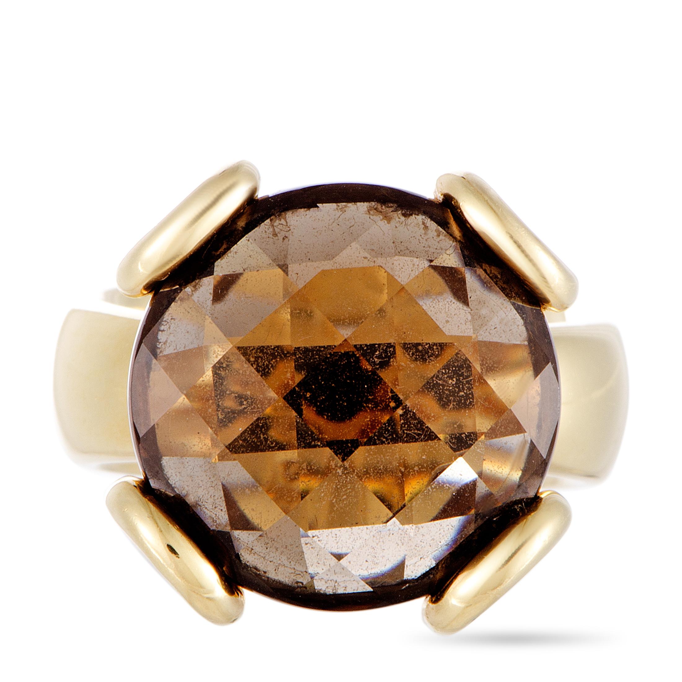 Round Cut Rugiada 18 Karat Yellow Gold Smoky Round Topaz Ring