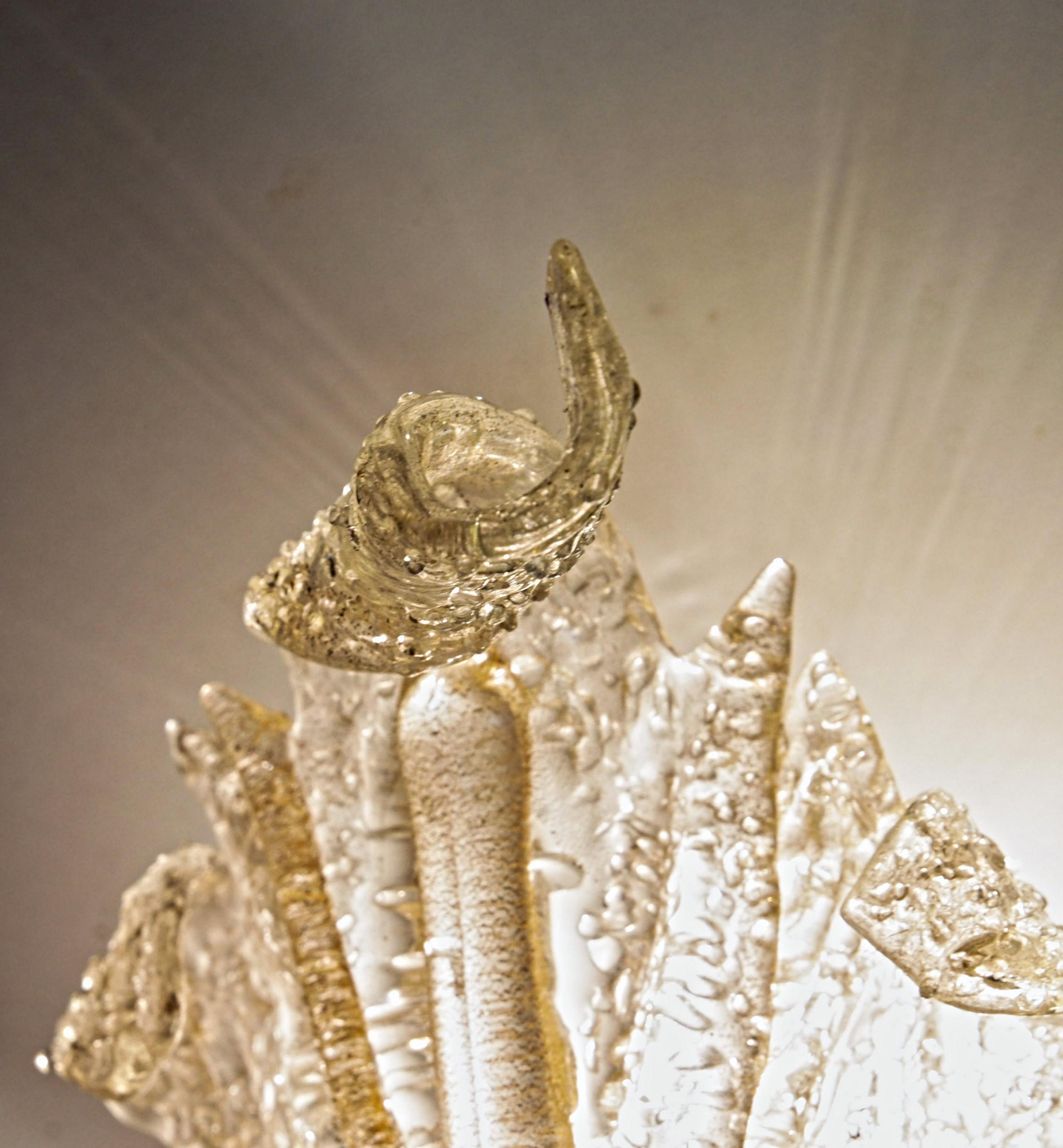 Barovier & Toso, Pair of Sconces Gold leaf, Rugiadoso Murano Glass, rigadin stem 5