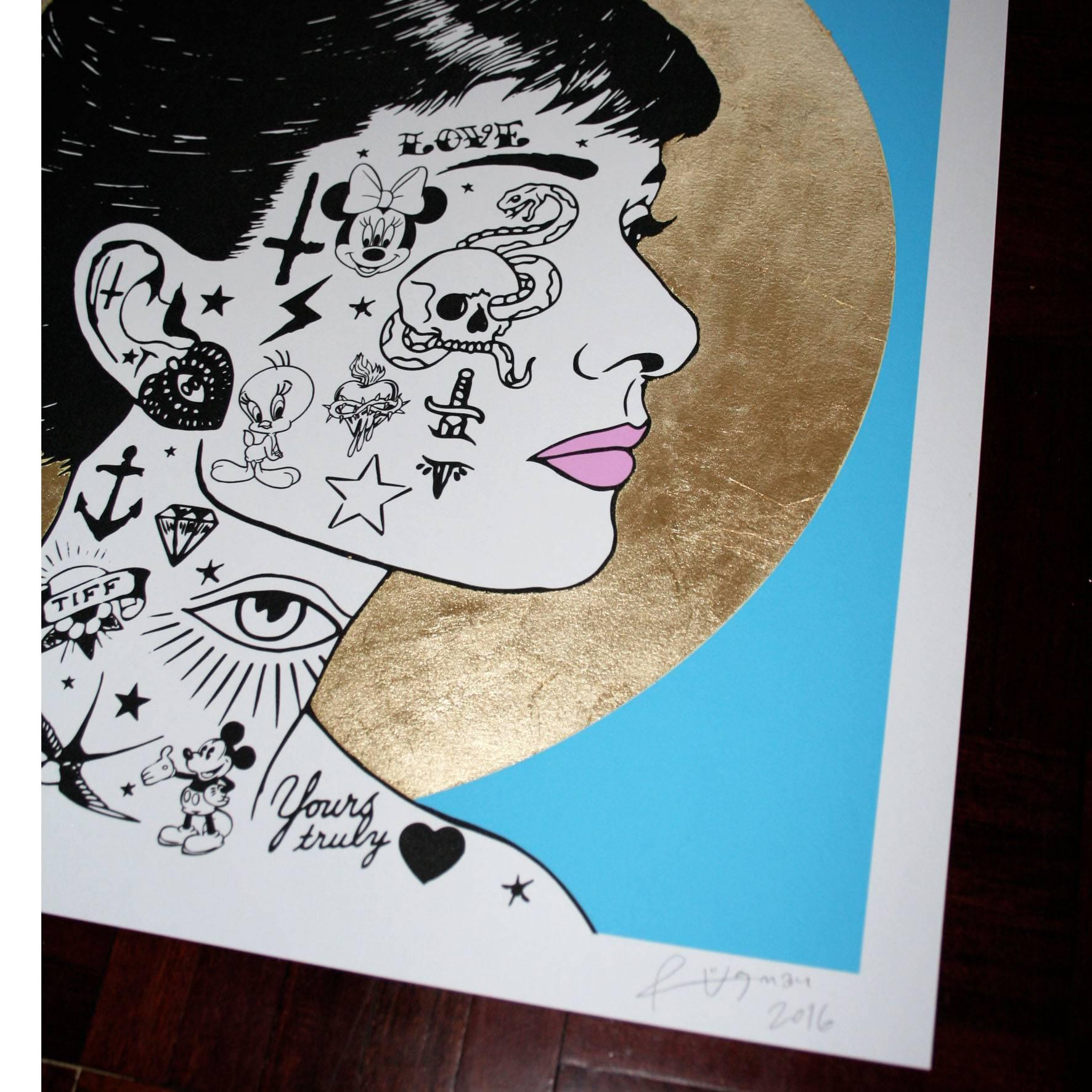 Audrey Profile Blue Limited Edition  - Print by Rugman