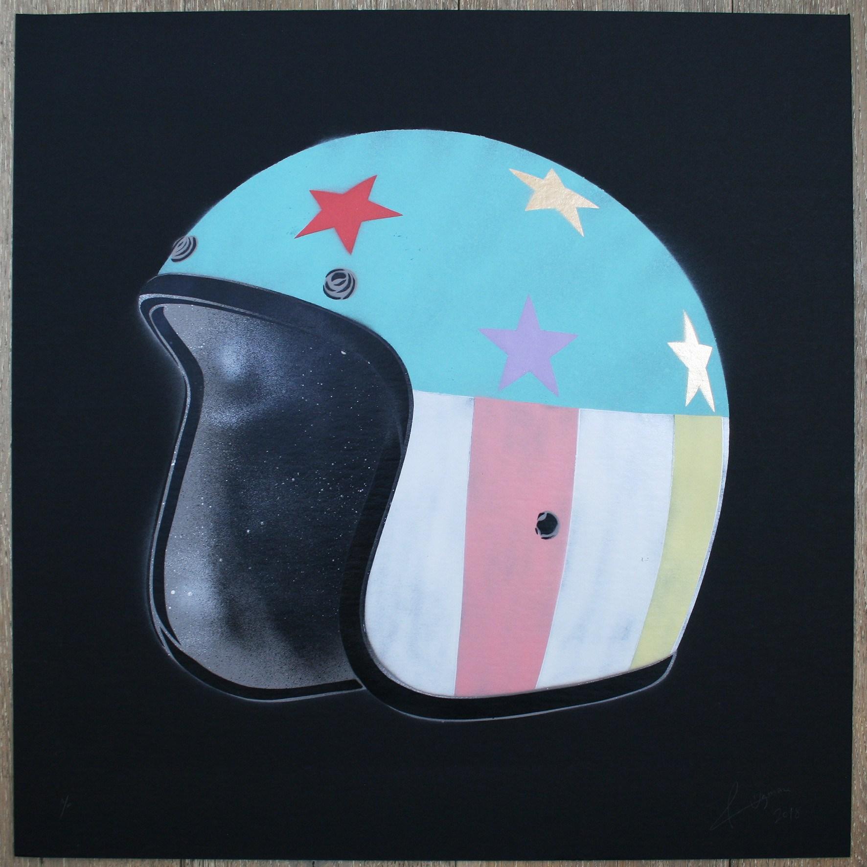 EASY RIDER – Silver Stars on Pink - Purple Figurative Print by Rugman