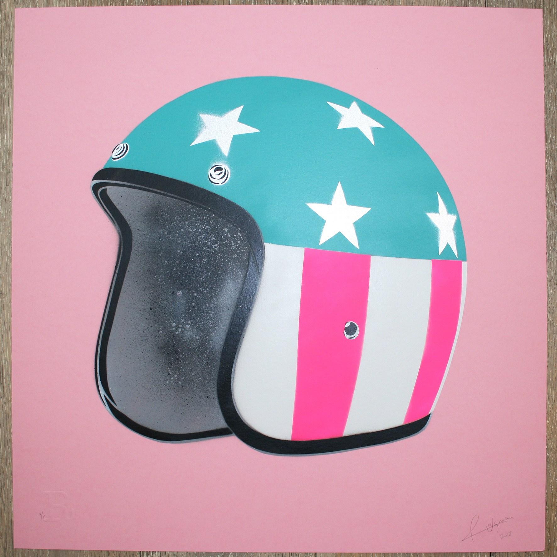 Rugman Figurative Print - EASY RIDER – Silver Stars on Pink