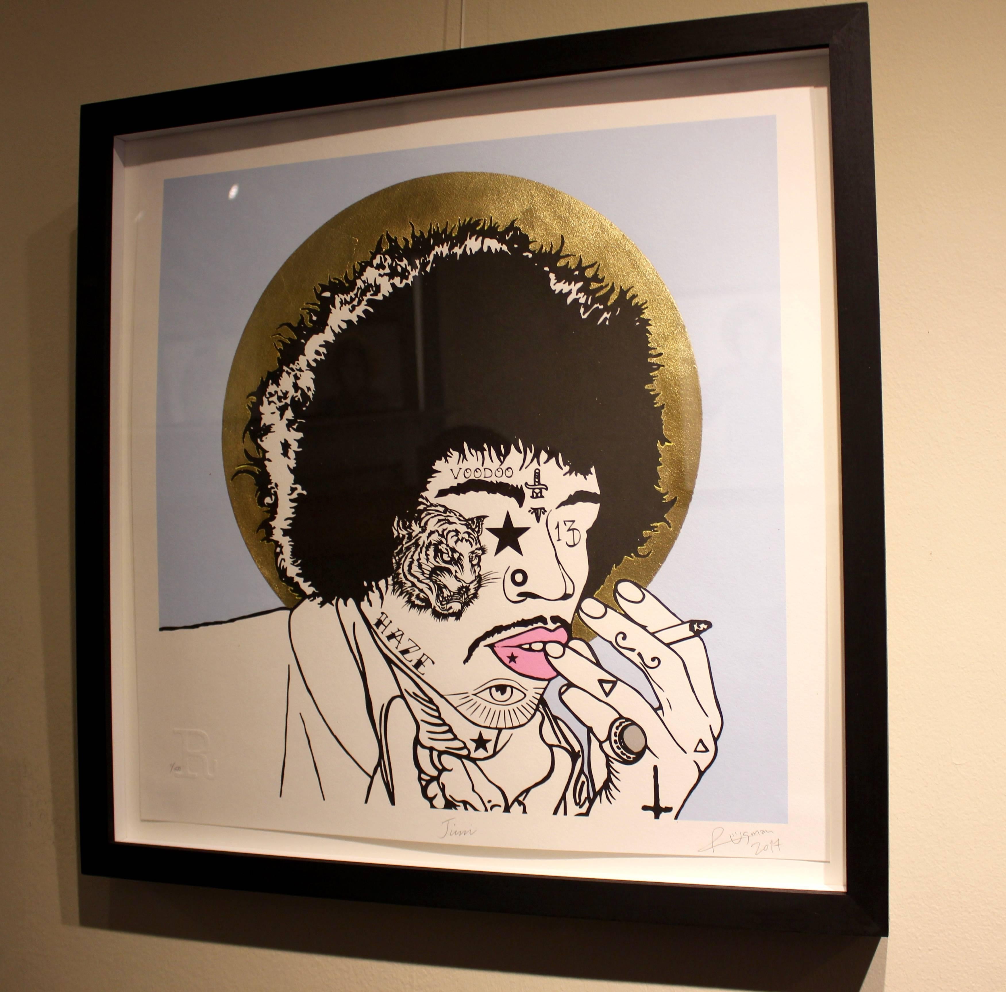 Jimi Hendrix - Street Art Print by Rugman