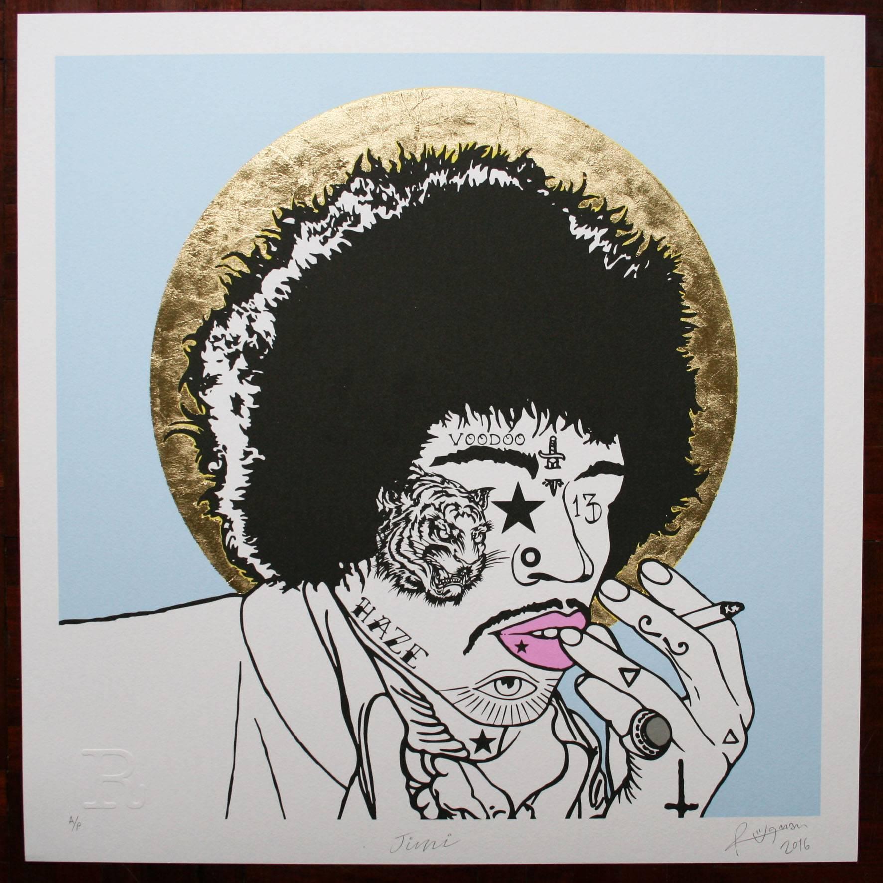 Smoking Chimp Gold Leaf Limited Edition A/P Print For Sale 3