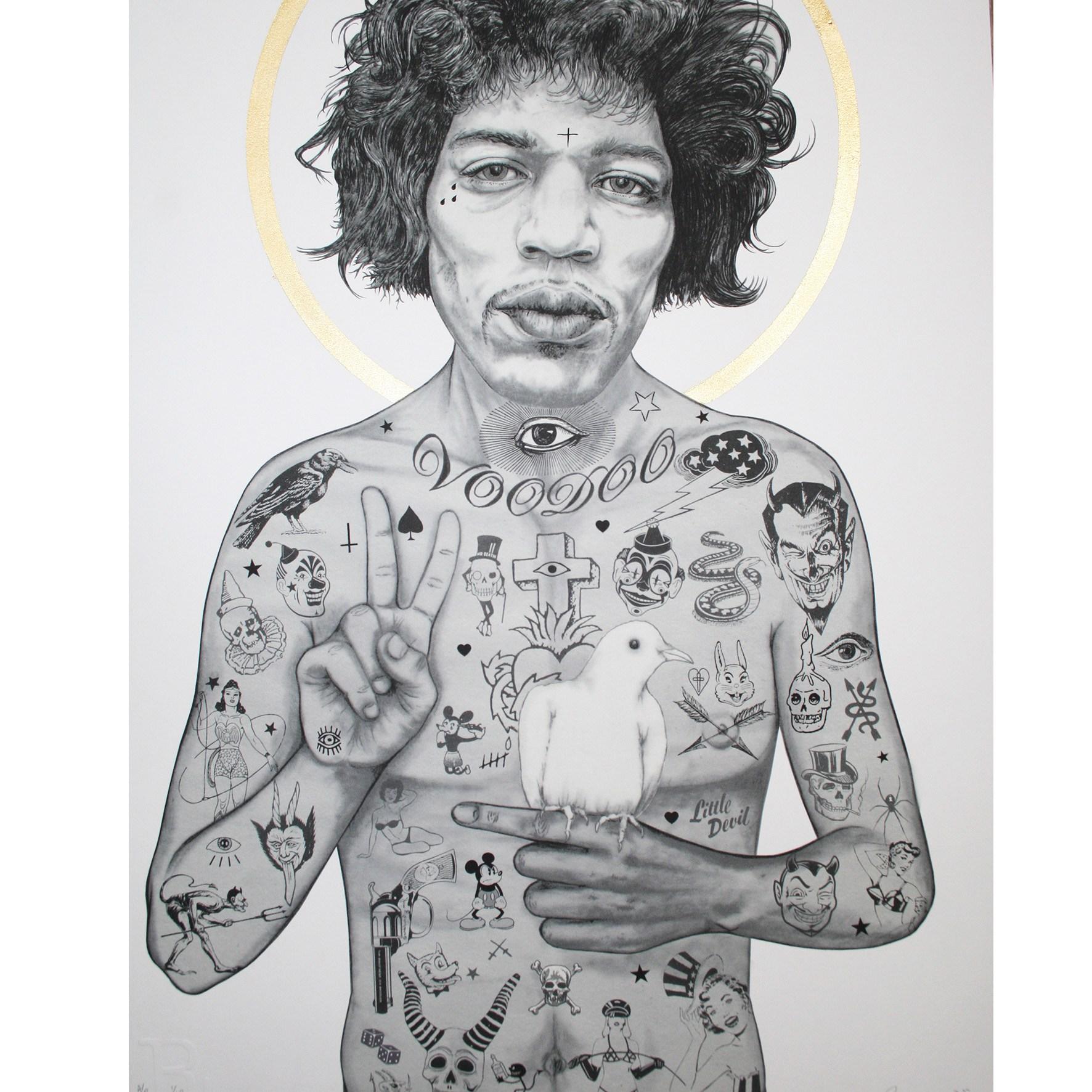 VOODOO – Jimi Hendrix Haze - Gray Portrait Print by Rugman