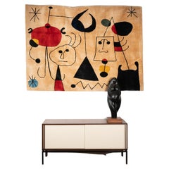 Rug,	or	tapestry,	inspired	by	Joan	Miro.	Contemporary	work.