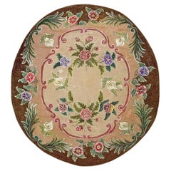 Antique American Hooked Rug, Floral Medallion Design, Circa 1920s