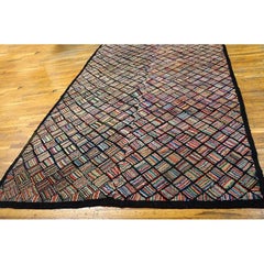 Antique American Hooked Rug, Wool, Geometric Design, Folk Art, 1930s