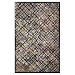 Antique American Hooked Rug, Wool, Geometric Design, Folk Art, 1930s