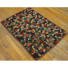 Rugs On Net Antique Jewel Tone American Folk Art Crazy Quilt Pattern Hooked Rug