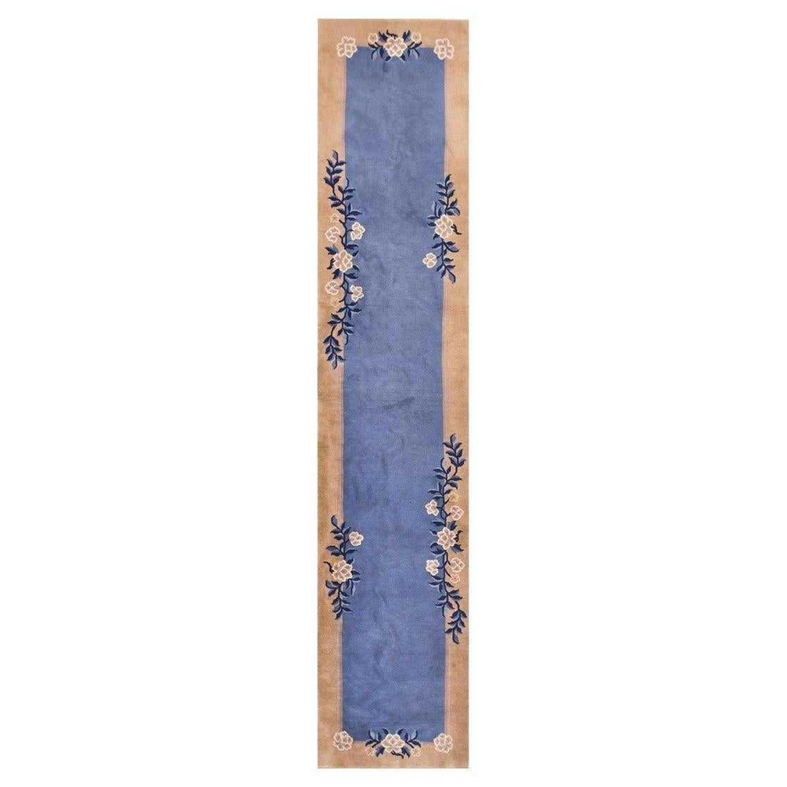Rugs On Net Blue Antique Open Field Floral Deco Runner Chinese Peking Carpet Rug