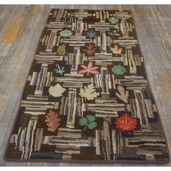 Rugs On Net Brown Vintage Mid Century American Folk Art Leafe Pattern Hooked Rug