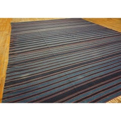 Rugs On Net Large Blue Antique Striped Flatweave Indian Cotton Dhurrie Kilim Rug