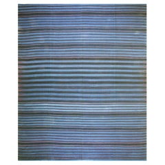 Rugs On Net Large Blue Antique Striped Flatweave Indian Cotton Dhurrie Kilim Rug