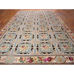 Rugs On Net Large Ivory Antique Flatweave English Fleur De Lis Needlepoint Rug
