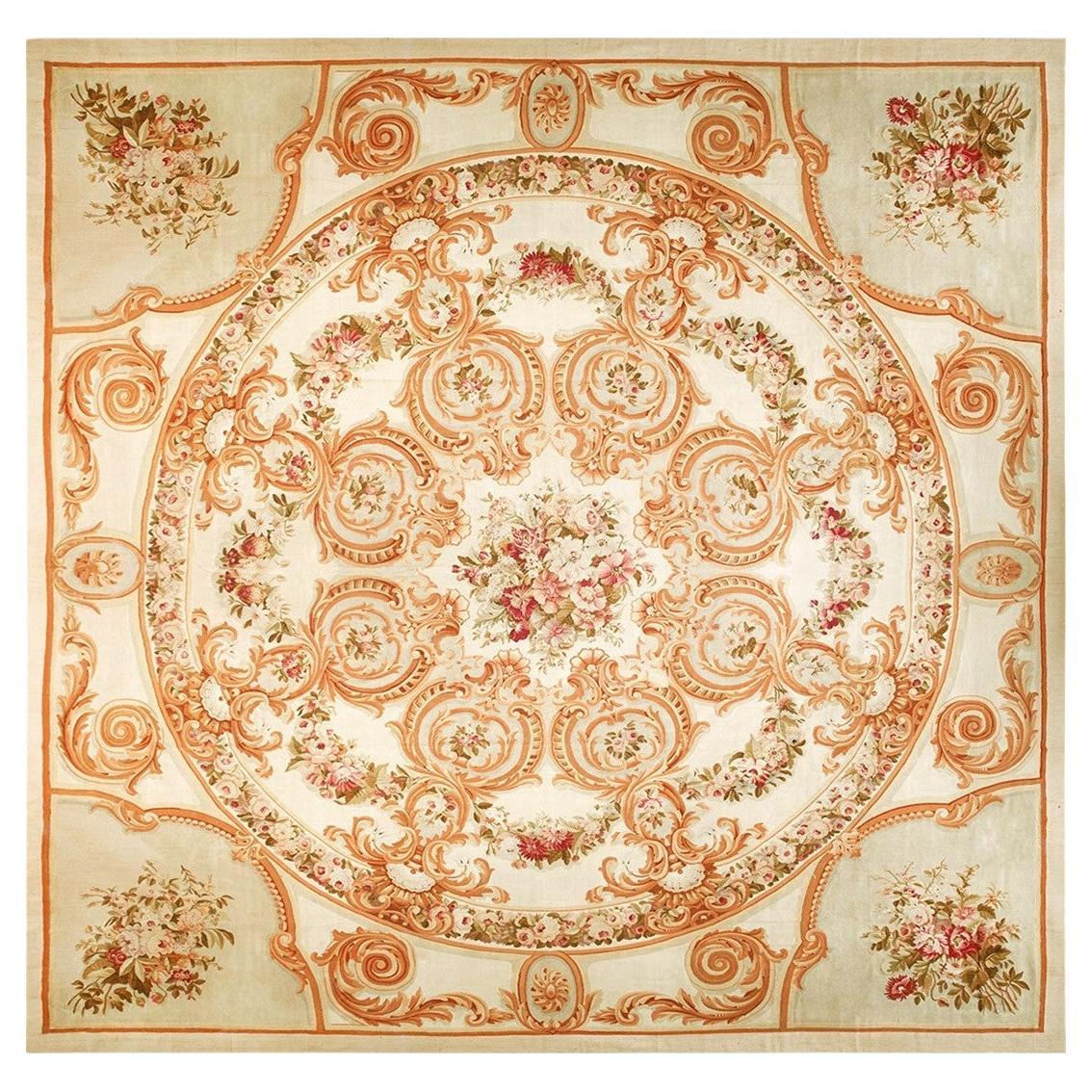 Rugs On Net Large Square Ivory Gold Antique Floral French Flatweave Aubusson Rug