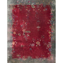 Rugs On Net Luxurious Rich Red Antique Wool Floral Chinese Art Deco Rug Carpet