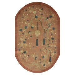 Rugs On Net Small Coral / Salmon Antique Oval Helen Fette Chinese Art Deco Rug
