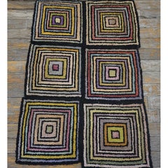 Rugs On Net Vintage American Folk Art Log Cabin Americana Pattern Hooked Rug