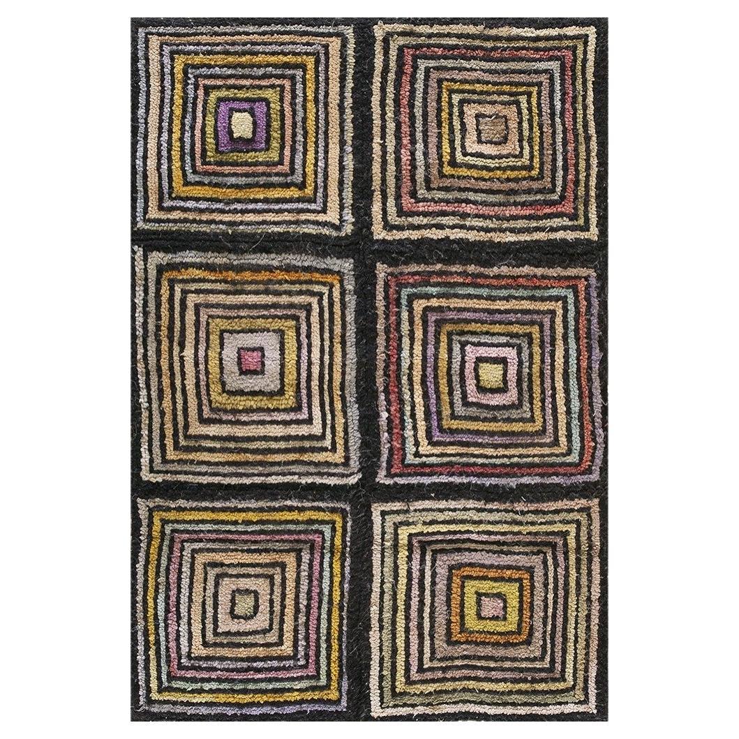 Rugs On Net Vintage American Folk Art Log Cabin Americana Pattern Hooked Rug For Sale
