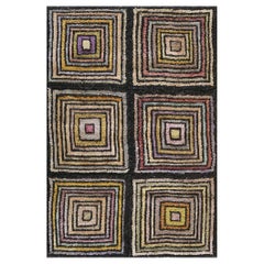 Rugs On Net Vintage American Folk Art Log Cabin Americana Pattern Hooked Rug