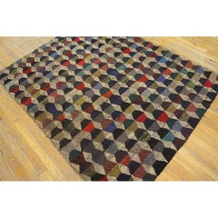 RugsOnNet Antique American Folk Art Hit-or-Miss Geometric Diamond Hooked Rug