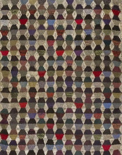 RugsOnNet Antique American Folk Art Hit-or-Miss Geometric Diamond Hooked Rug