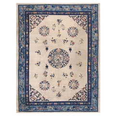 Antique Chinese Peking Rug, Hand-Knotted Wool, Ivory, Art Deco, 1930s
