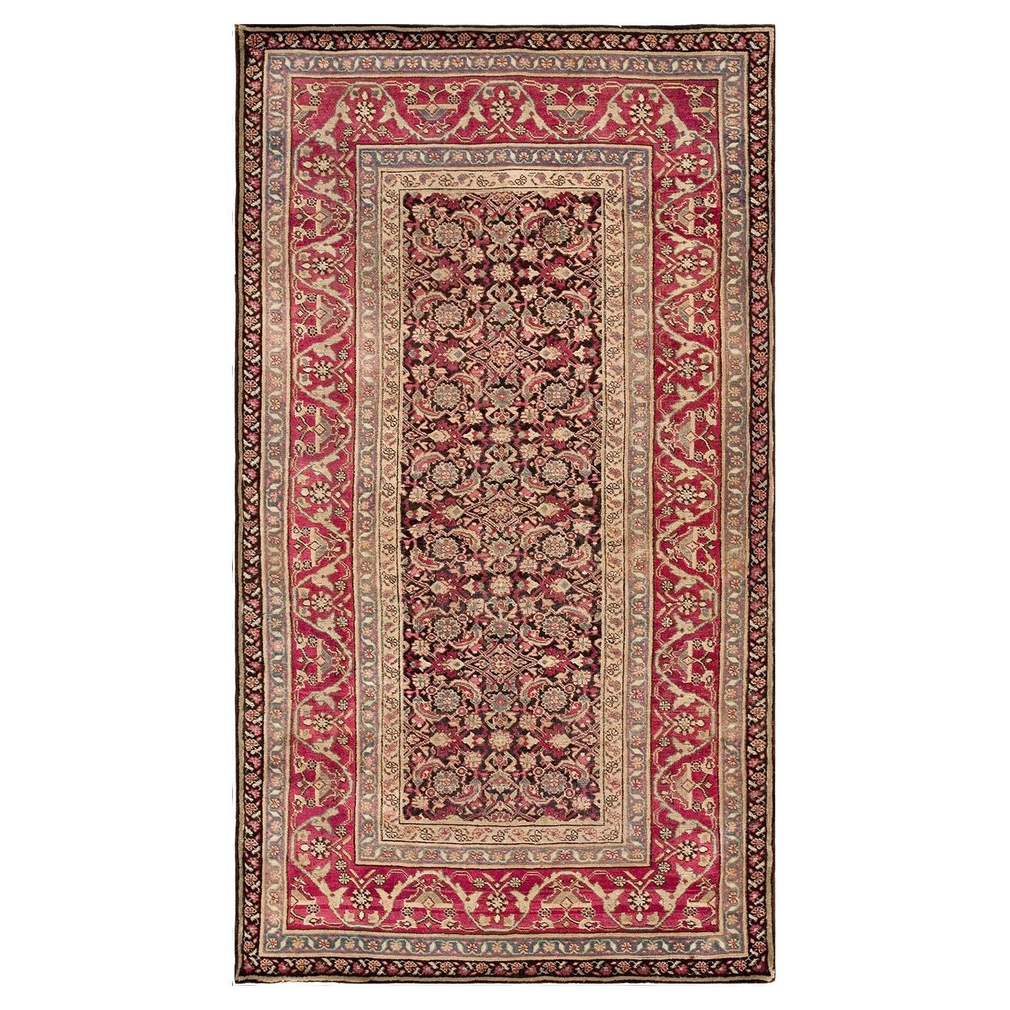 1900s Brown Medallion Antique Indian Agra Rug 5'0" X 8'7" Knotted Wool Carpet