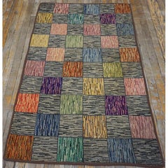 RugsOnNet Antique Tile Basket Weave Design American Folk Art Hooked Rug Carpet