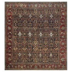 RugsOnNet Blue Geometric Antique Square Persian Sarouk Farahan Wool Rug Carpet