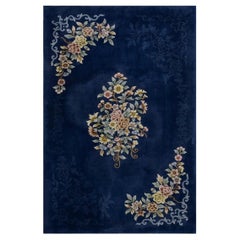RugsOnNet Blue Minimalist Antique Floral Luxurious Chinese Art Deco Rug Carpet