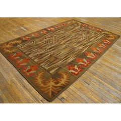 RugsOnNet Brown Earthy Color Antique Wool American Folk Art Hooked Rug Carpet
