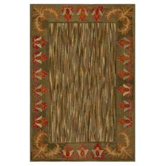 RugsOnNet Brown Earthy Color Antique Wool American Folk Art Hooked Rug Carpet