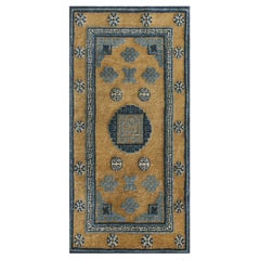 RugsOnNet Earthy Brown Blue Antique 1920's Small Wool Chinese Baotou Rug Carpet