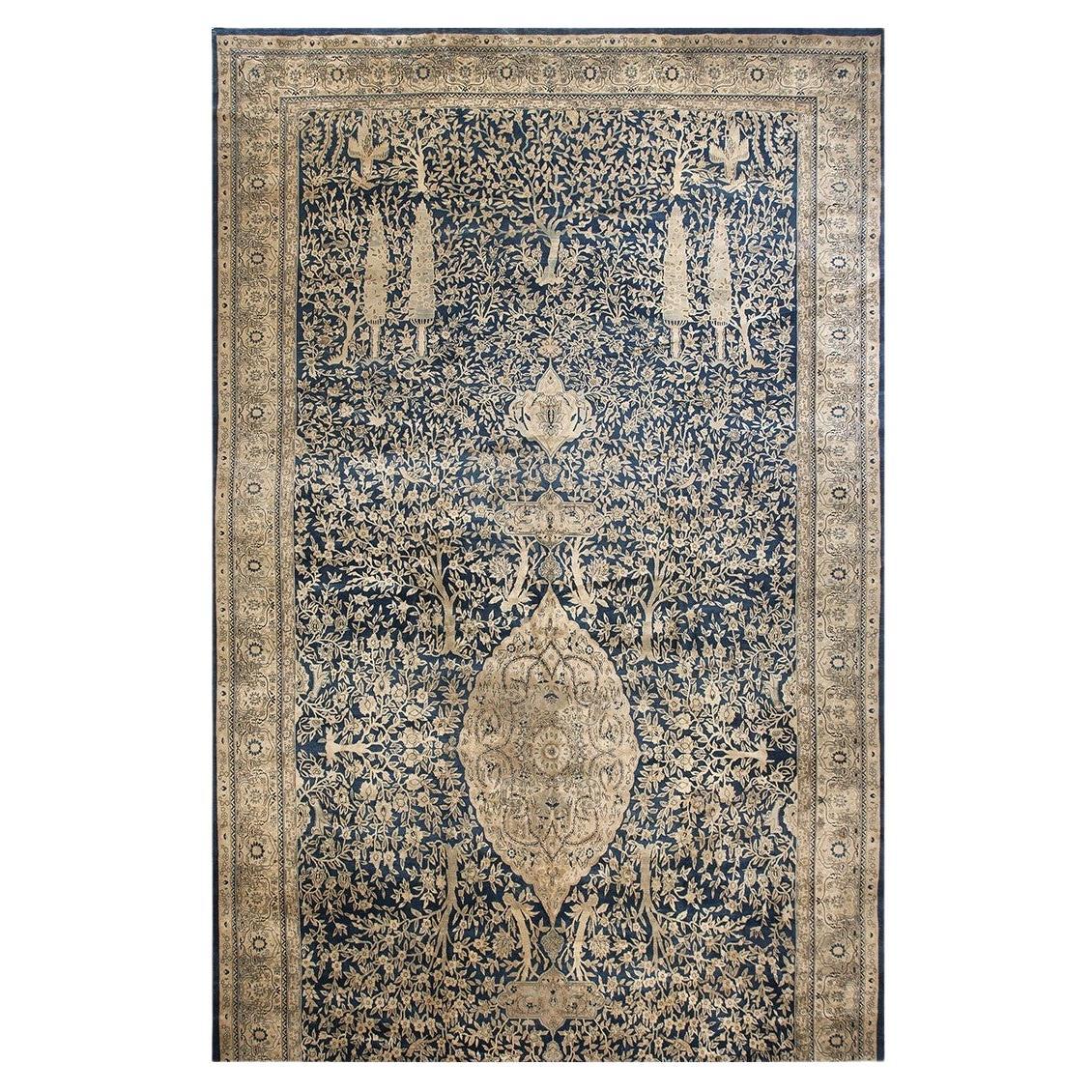 RugsOnNet Fine Blue Antique Oversized Floral Medallion Indian Lahore Carpet Rug For Sale